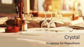  Presentation with restaurant - Amazing PPT theme having empty outdoor restaurant table backdrop and a lemonade colored foreground