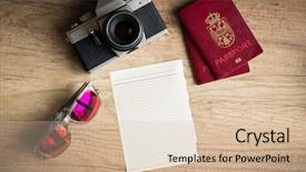  Presentation with empty old paper feather - Presentation theme with empty paper with travel things background and a lemonade colored foreground