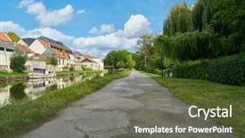  Presentation with canal - PPT layouts featuring empty path beside a canal background and a  colored foreground