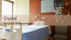  Presentation with hospital - Slide set featuring patient room in modern hospital background and a coral colored foreground