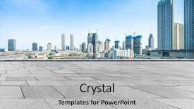  Presentation with city buildings - Theme enhanced with empty pavement and modern buildings background and a light gray colored foreground
