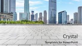  Presentation with city buildings - Cool new presentation theme with empty pavement and modern buildings backdrop and a light gray colored foreground