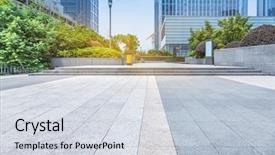  Presentation with city buildings - Slides featuring empty pavement and modern buildings background and a sky blue colored foreground