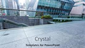  Presentation with pavement - Slide set enhanced with empty pavement by the side of office building background and a light blue colored foreground