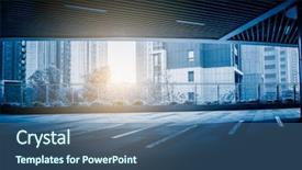  Presentation with china shanghai - Slide deck consisting of empty pavement with modern buildings background and a ocean colored foreground