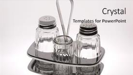  Presentation with self defense pepper spray - Presentation having empty pepper and salt shakers background and a  colored foreground