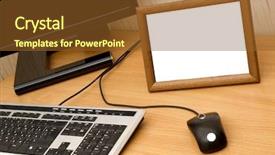  Presentation with frame - Cool new presentation theme with empty photo frame on computer backdrop and a tawny brown colored foreground