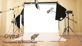  Presentation with lighting - Amazing PPT theme having empty photo studio with lighting equipment backdrop and a lemonade colored foreground