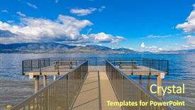  Presentation with british columbia canada - Slides with empty pier on mountain lake in summer canada okanagan lake british columbia background and a coral colored foreground