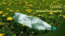  Presentation with plastic bottle - Presentation theme enhanced with empty-plastic-bottle-on-grass background and a tawny brown colored foreground