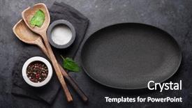  Presentation with cooking utensils - Cool new PPT layouts with empty plate and spices food backdrop and a dark gray colored foreground