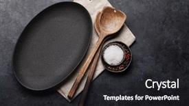  Presentation with cooking utensils - Audience pleasing slide deck consisting of empty plate and spices food backdrop and a dark gray colored foreground