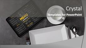  Presentation with tableware - Colorful slide set enhanced with empty plate and tableware with online order menu backdrop and a gray colored foreground