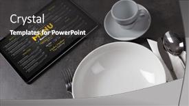  Presentation with tableware - Slide set enhanced with empty plate and tableware with online order menu background and a dark gray colored foreground