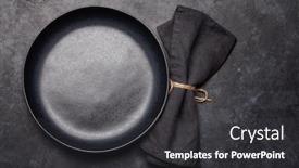  Presentation with kitchen utensils - PPT theme enhanced with empty-plate-black-kitchen-utensils background and a dark gray colored foreground