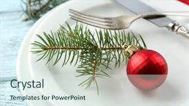  Presentation with table napkin - Presentation theme enhanced with empty plate cutlery napkin and glass on rustic wooden background christmas table setting concept background and a sky blue colored foreground