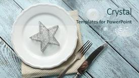  Presentation with cutlery - Slide deck enhanced with empty plate cutlery napkin and glass on rustic wooden background christmas table setting concept background and a lemonade colored foreground