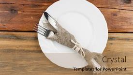  Presentation with dark old fashioned - PPT layouts consisting of empty-plate-fork-and-knife background and a coral colored foreground