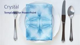 Presentation with tablecloth - Presentation theme having up tie dye - empty plate on tabletop background and a sky blue colored foreground
