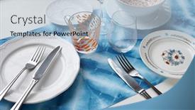  Presentation with tablecloth - Slide deck having up tie dye - empty plate on tabletop background and a light blue colored foreground