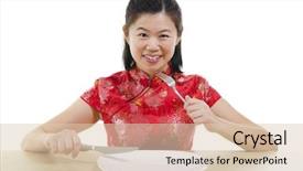 Presentation with oriental food - Colorful slide deck enhanced with empty plate ready for food backdrop and a lemonade colored foreground