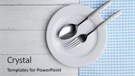  Presentation with cutlery - Theme having empty plate with silver cutlery background and a light gray colored foreground