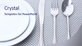 Presentation with white marble plate marble - Audience pleasing PPT layouts consisting of empty plates with fork spoon backdrop and a sky blue colored foreground