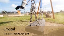  Presentation with playground - Beautiful slide deck featuring empty playground swing with children backdrop and a coral colored foreground