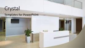  Presentation with reception hall - PPT theme with empty reception hall in modern background and a sky blue colored foreground