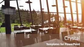  Presentation with covid coronavirus - Beautiful presentation theme featuring empty-restaurant-indoor-during-coronavirus backdrop and a tawny brown colored foreground