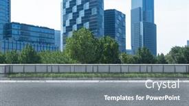  Presentation with office buildings - PPT theme featuring empty road and modern office block buildings against sky tianjin china background and a gray colored foreground