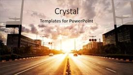  Presentation with empty road motion blur - Presentation theme featuring highway urban scene - empty road and buildings background and a  colored foreground