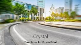  Presentation with buildings - PPT theme featuring empty road front of modern buildings background and a light gray colored foreground