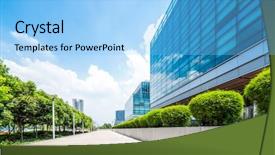  Presentation with modern building - Colorful slide set enhanced with empty road near modern building backdrop and a light blue colored foreground