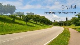  Presentation with hill road - Audience pleasing PPT theme consisting of empty-road-with-curve backdrop and a light blue colored foreground