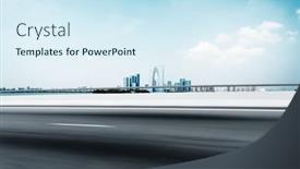  Presentation with buildings - Theme enhanced with empty-road-with-modern-buildings background and a sky blue colored foreground