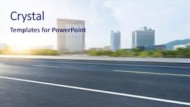  Presentation with china shanghai - Colorful PPT layouts enhanced with empty road with modern buildings backdrop and a  colored foreground