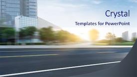  Presentation with china shanghai - Cool new presentation theme with empty road with modern buildings backdrop and a sky blue colored foreground