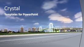  Presentation with suspension bridge - Beautiful presentation theme featuring empty road with suspension bridge in tokyo against cloud sky at twilight backdrop and a ocean colored foreground