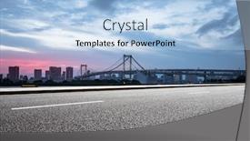  Presentation with suspension bridge - Colorful slides enhanced with empty road with suspension bridge in tokyo against cloud sky at twilight backdrop and a light blue colored foreground