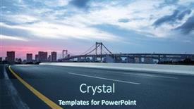  Presentation with suspension - Theme featuring empty road with suspension bridge in tokyo against cloud sky at twilight background and a ocean colored foreground