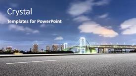  Presentation with suspension - Colorful PPT theme enhanced with empty road with suspension bridge in tokyo against cloud sky at twilight backdrop and a ocean colored foreground