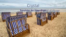  Presentation with resort - Beautiful PPT theme featuring empty-roofed-wicker-beach-chairs backdrop and a sky blue colored foreground