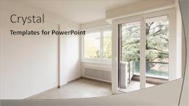  Presentation with nobody - Presentation enhanced with empty room large windows overlooking nature nobody inside background and a mint green colored foreground