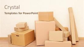  Presentation with abstract stack of carton - Presentation design consisting of empty room with stack of cartons moving house concept background and a cream colored foreground