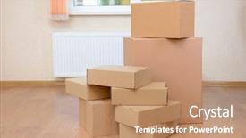  Presentation with abstract stack of carton - Beautiful presentation design featuring empty-room-with-stack backdrop and a coral colored foreground