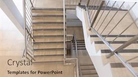  Presentation with office room - PPT layouts having empty-room-with-stairs background and a coral colored foreground