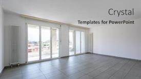  Presentation with nobody - PPT theme having empty room with tiles and large bright windows nobody inside background and a light gray colored foreground