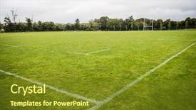  Presentation with rugby - Amazing PPT theme having empty rugby pitch backdrop and a tawny brown colored foreground