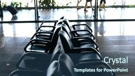  Presentation with airport runway - Beautiful presentation featuring empty runway - airport seats wait airplane arrival backdrop and a ocean colored foreground